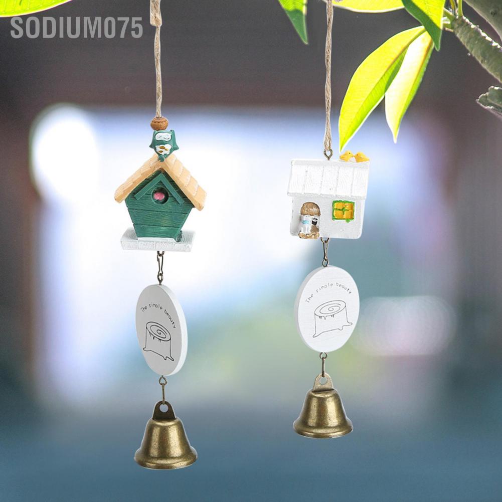 Sodium075 Cute Wind Chimes Bell Ornament with Resin House Decor for Garden Window Courtyard Decoration