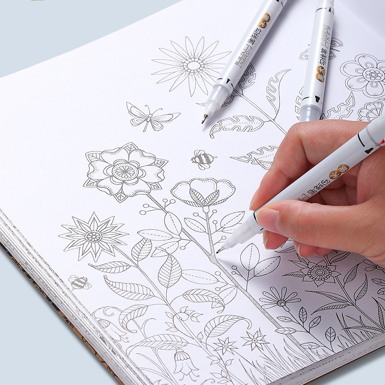 Bút Vẽ Hai Đầu Ngòi Mảnh Mực Xanh/Đỏ/Xanh Dương/Đen Chống Thấm Nước Dùng Vẽ Tranh