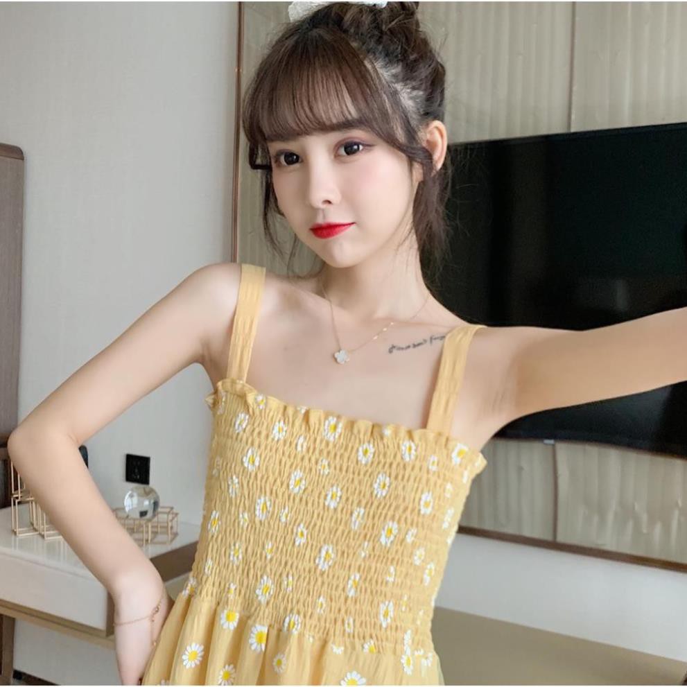 Váy 2 dây dáng dài trắng bánh bèo hoa cúc vintage, váy hai dây bản to phong cách ulzzang Hàn Quốc V07 - Peyy Clothing  ཾ