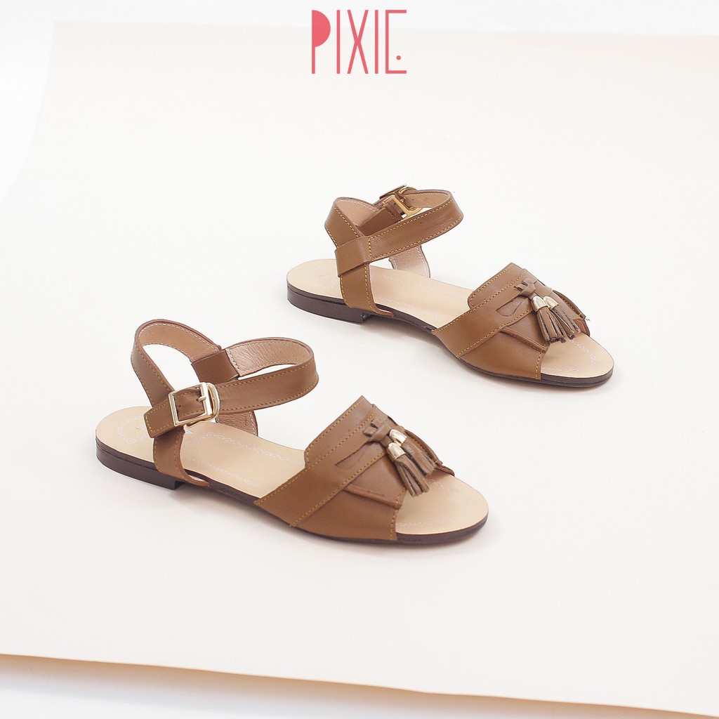 Giày Sandal Bệt Da Thật Gắn Nơ Chuông Pixie X469