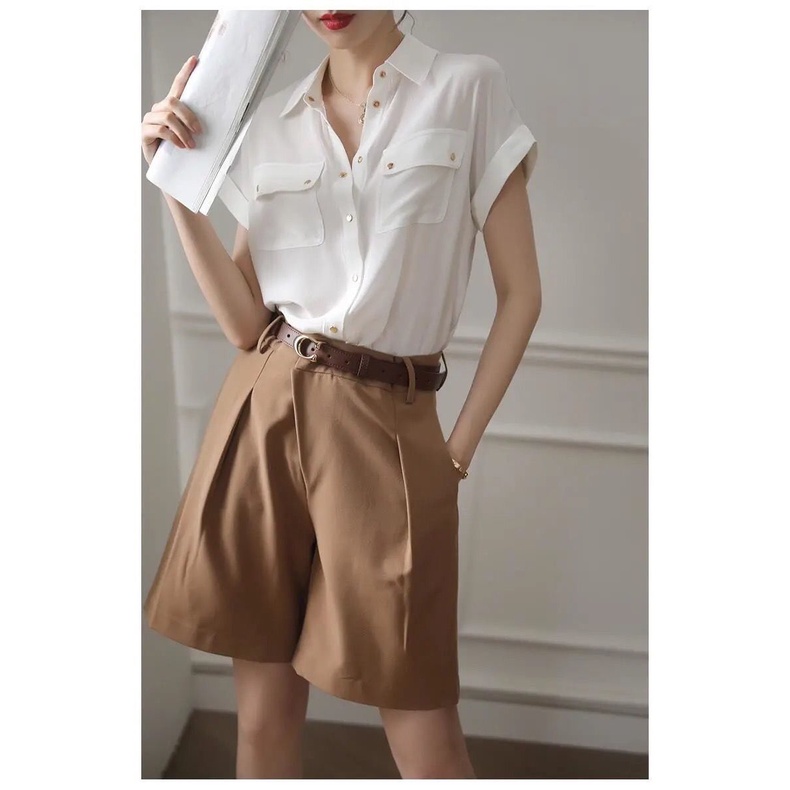 Áo Sơ Mi Voan Ngắn Tay Phối Nút Thời Trang Công Sở Cho Nữ C9185