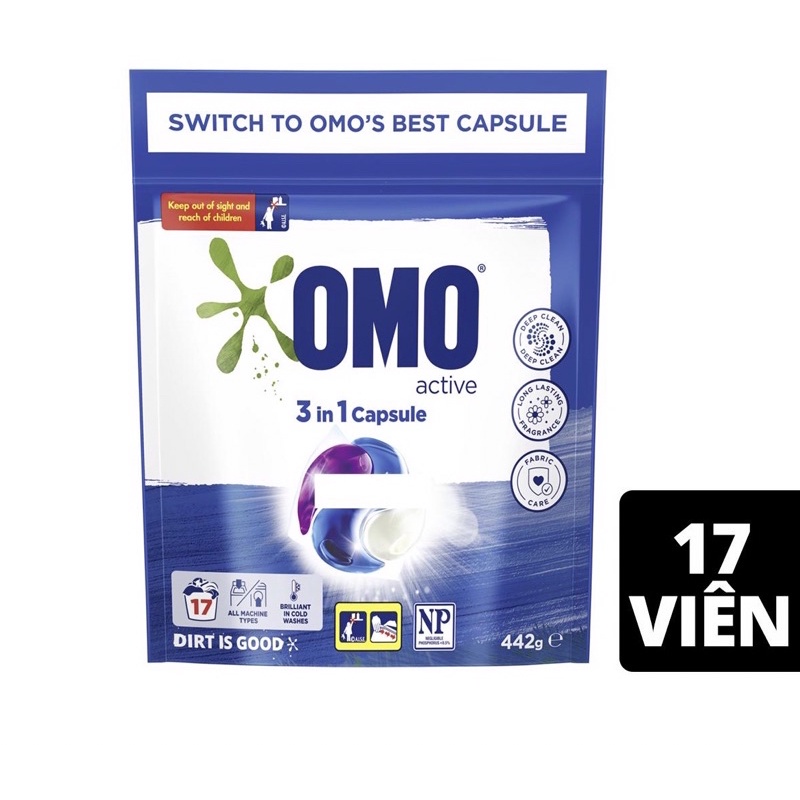 Túi Viên giặt xả OMO bền màu 17 viên/túi