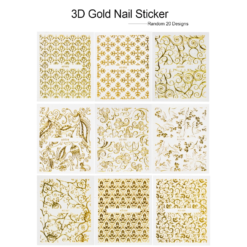 Bộ 20 nhãn dán hình hoa 3D màu vàng dùng trang trí móng tay DIY
