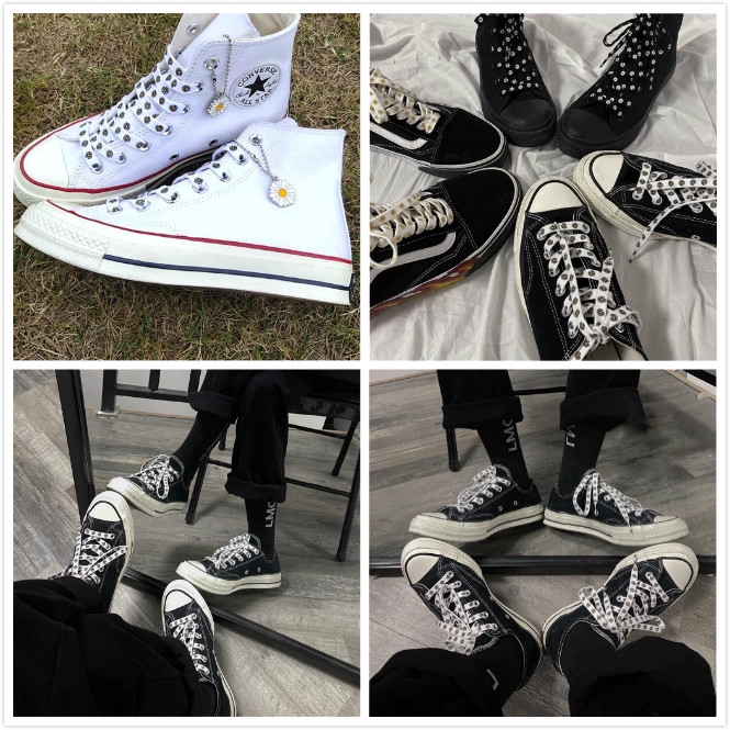 Cặp dây giày thể thao in hình hoa cúc nhỏ dài 140cm phong cách Hàn Quốc xinh xắn