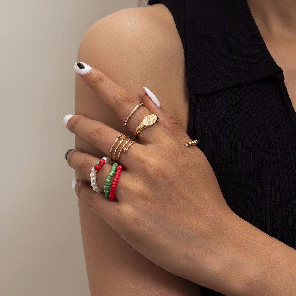 Bộ 7 Nhẫn Đeo Tay Co Giãn Nhiều Lớp Phong Cách Vintage|Nhẫn Hở Hợp Kim Màu Sắc Xinh Xắn