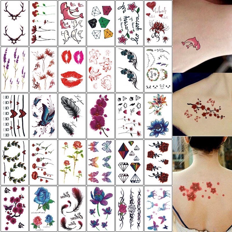 Set ,bộ,gói 30 miếng dán hình xăm nước tatoo xăm tạm thời 15 ngày mini tattoo đẹp lạ