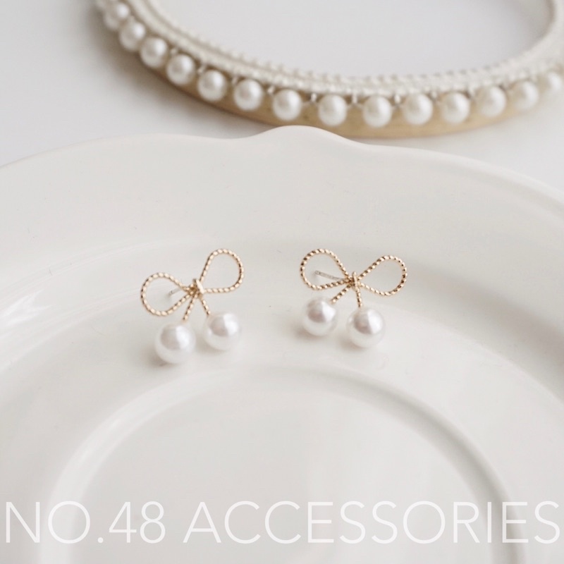 Khuyên tai bông tai ngọc nơ nhỏ phong cách Hàn quốc NO.48 accessories - 461