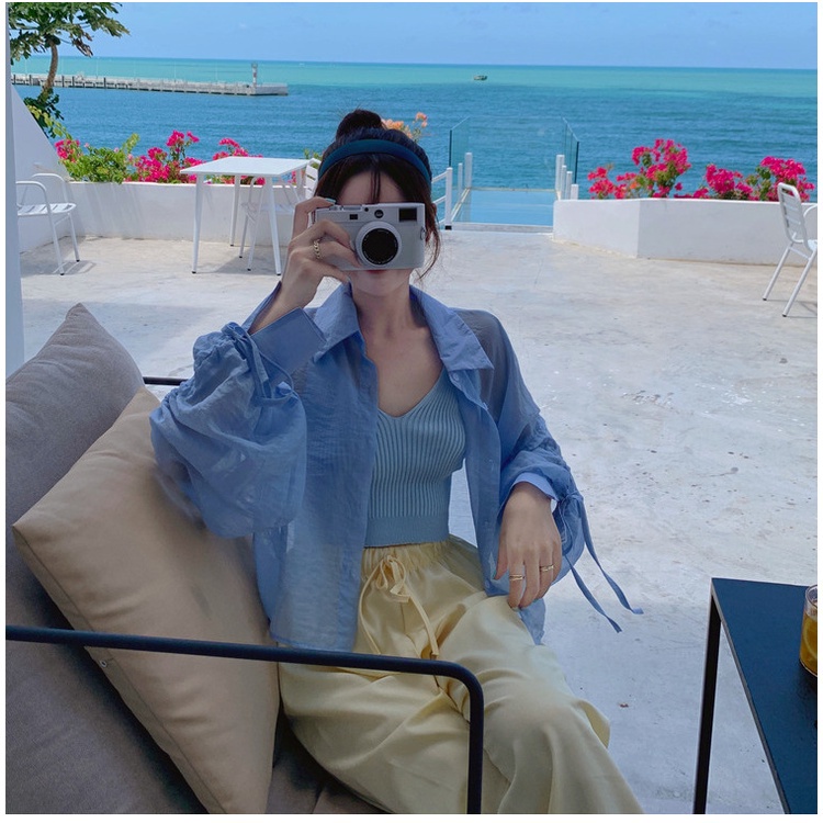 SUXI Áo Kiểu Tay Dài Dáng Rộng Phối Dây Rút Thời Trang Mùa Hè Cho Nữ