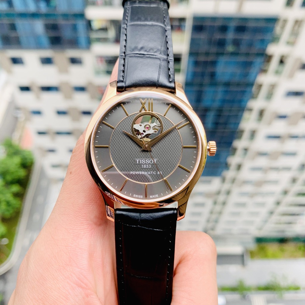 Đồng hồ nam chính hãng Tissot Tradition Open Heart Powermatic 80 T063.907.36.068.00- Máy Cơ tự động - Kính Sapphire