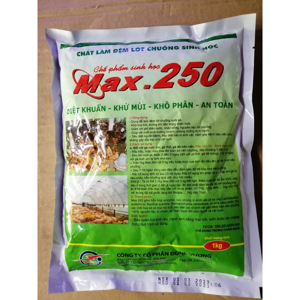 Chất đệm chuồng sinh học Max 250  -Chất khử mùi hôi trong chăn nuôi Gà Heo.