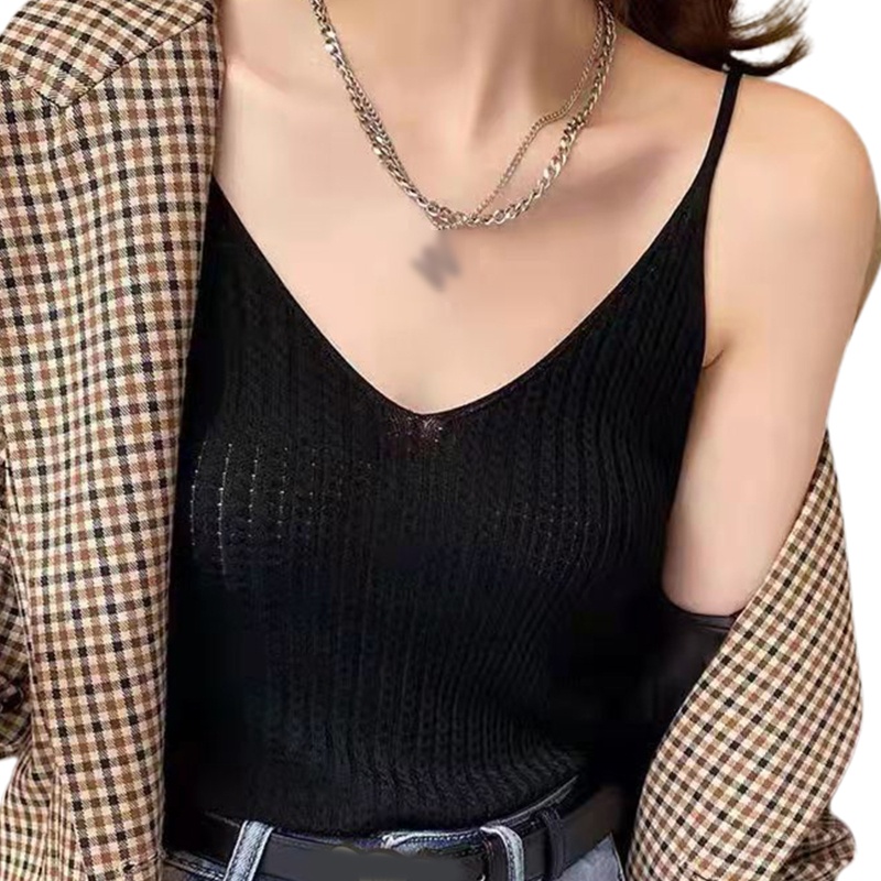 Áo Croptop Dệt Kim Hai Dây Cổ Chữ V Gợi Cảm Cho Nữ