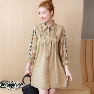 Đầm sơ mi xếp ly tay nơ