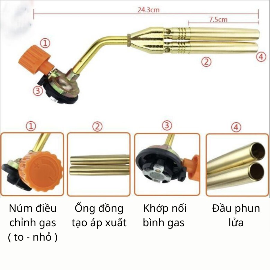 Khò gas 2 nòng khò công nghiệp 2 đầu hàn ống đồng bếp nướng than hoa