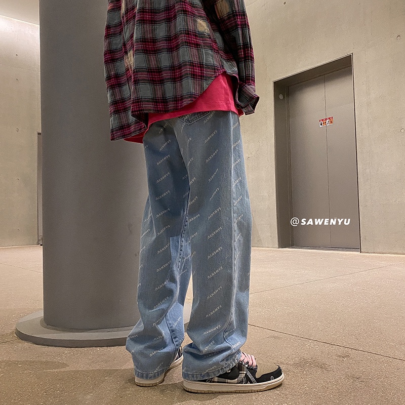 Quần Jean Dài In Chữ Amerikanische Phong Cách Hip Hop Cá Tính