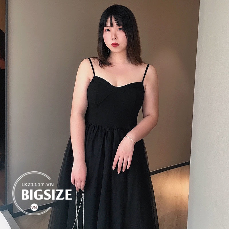 Đầm 2 dây Bigsize Váy nữ voan Lưng Cao Màu Đen Chất Liệu Co Giãn Phong cách Hàn Quốc Thời Trang cá tính xinh đẹp bigsizegiaree