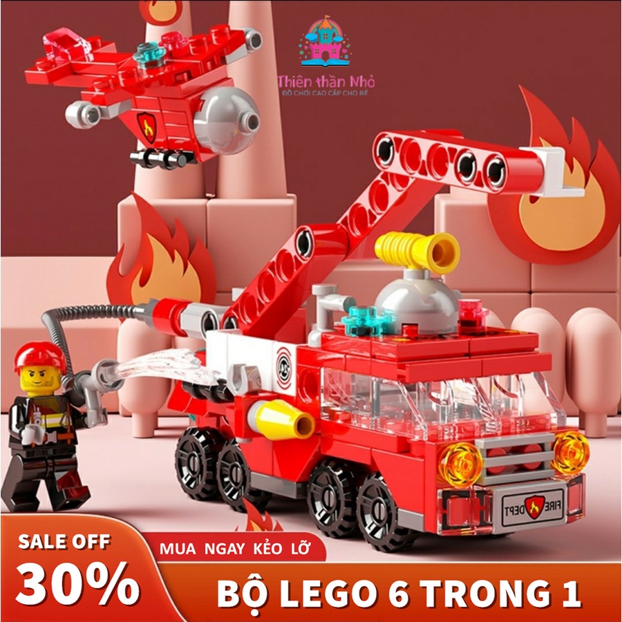 Bộ Đồ Chơi Xe 6 Trong 1 Lắp Ráp Lego 3D Mini Sinh Động - Đồ Chơi Cho Bé Trai Giá Rẻ - Thiên Thần Nhỏ