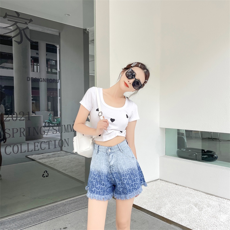 Quần Short Lưng Cao Ống Rộng Màu Gradient Phong Cách Retro Thời Trang Cho Nữ
