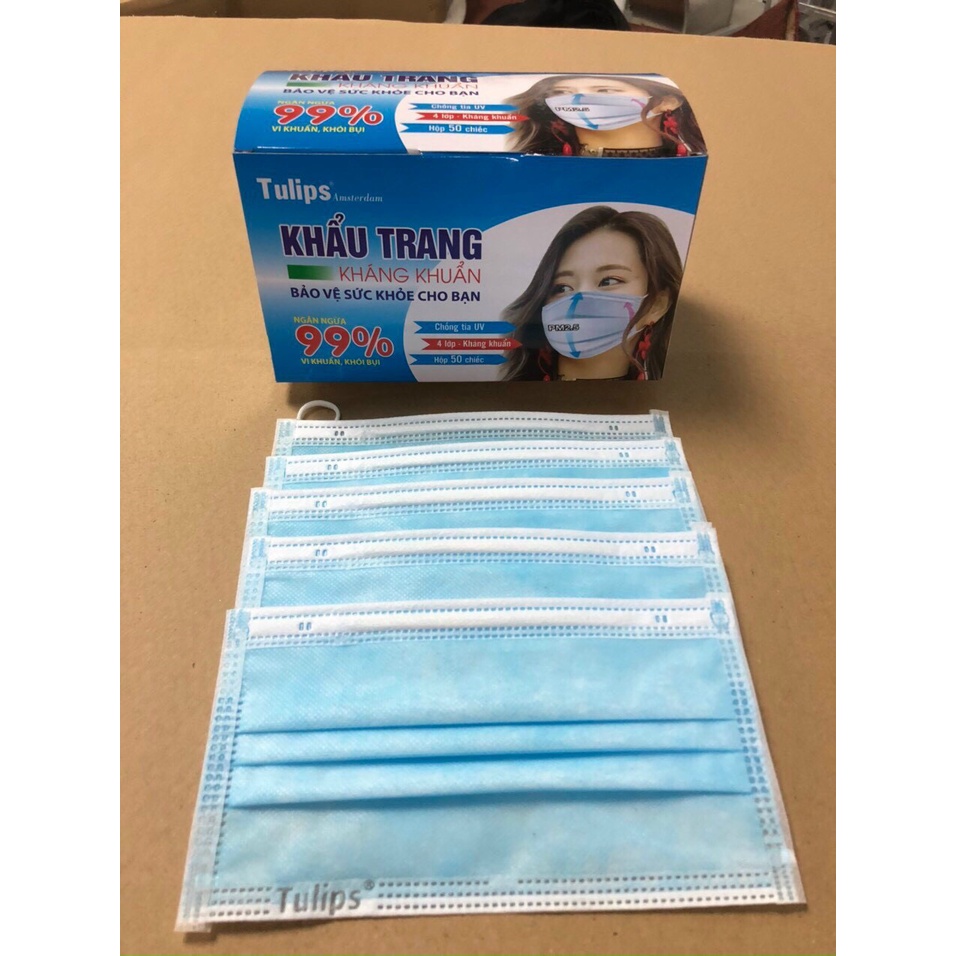 [GIÁ SỈ[ khẩu trang y tế Tuylip 4 lớp màu đủ màu hộp 50c