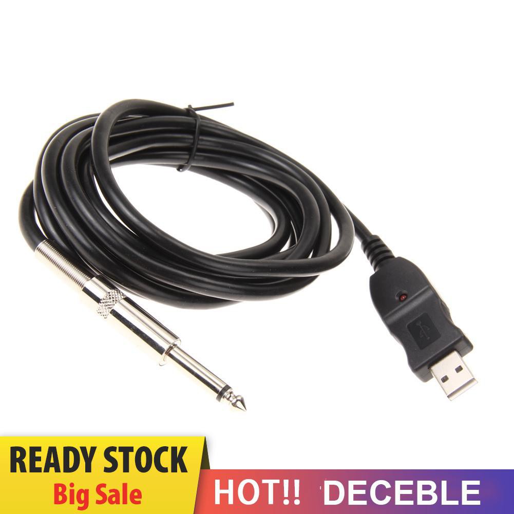 Deceble Guitar Bass 1/4'' 6.3mm To USB Link Connection Instrument Cable Adapter