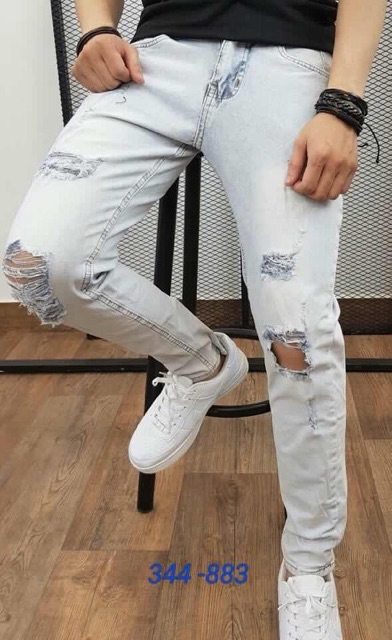 Quần jeans nam thời trang wax rách đầu gối
