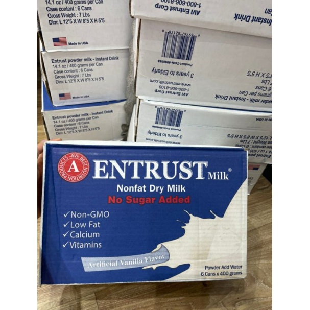 Sữa bột không đường Entrust Nonfat Dry Milk dành cho người bị tiểu đường 400g của Mỹ