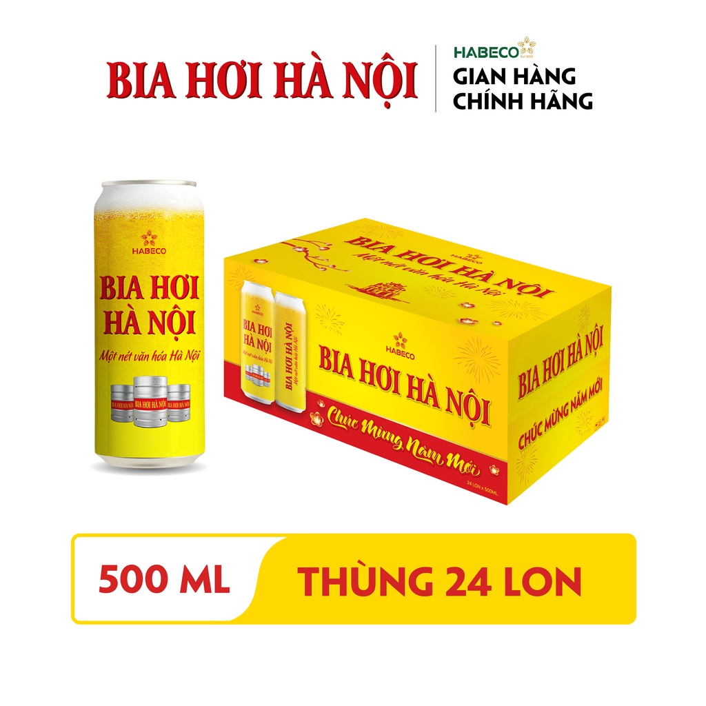 Thùng 24 lon Bia Hơi Hà Nội - HABECO (500ml/lon) - Phiên bản Tết