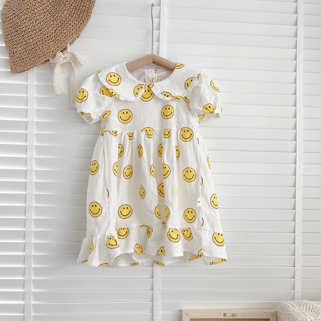 Váy hè cộc tay MẶT CƯỜI cho bé gái 1-6 tuổi-  Chất thô xước mỏng- mềm mát