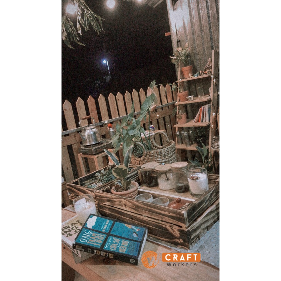 Thùng gỗ pallet vân khò lửa decor vintage