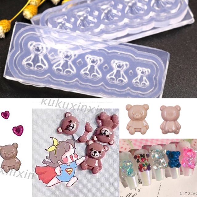 Khuôn Gấu-Mèo-Bướm silicon dẻo trang trí móng tay.