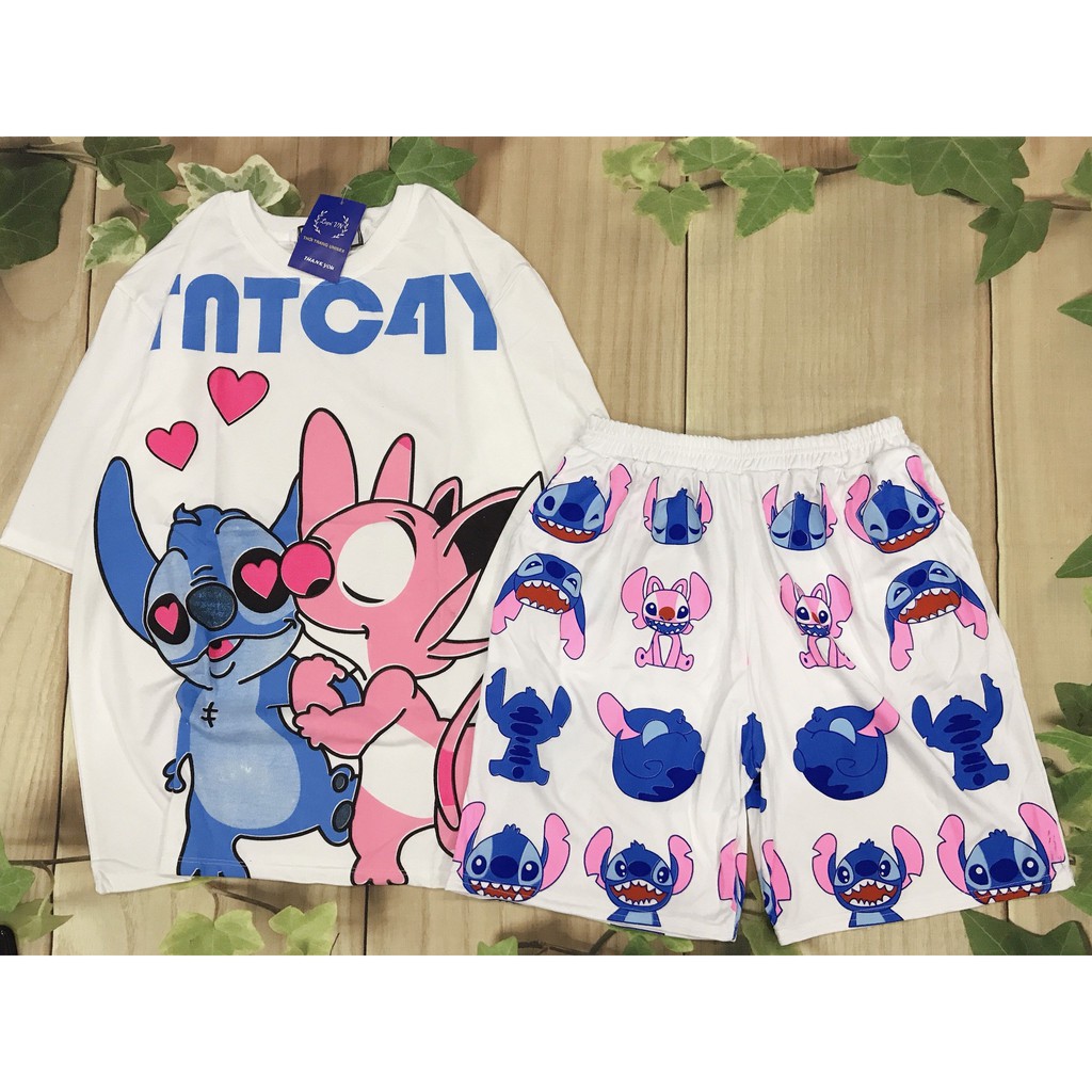 Set Đồ Bộ Stitch Kiss Cute DB02-Pijama, Vải Thun Cotton co dãn 4 chiều, freesize từ 40 đến 70kg vừa