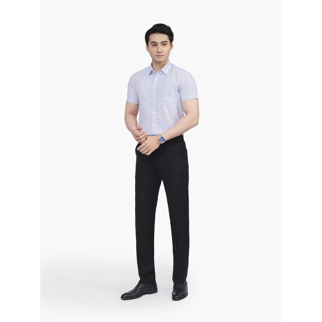 Áo sơ mi nam ngắn tay ARISTINO phom Perfect fit, họa tiết trắng kẻ xanh trẻ trung, thu hút - ASS202S1