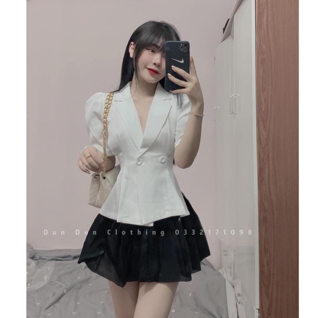 TTO-SÉT ÁO VETS & CHÂN VÁY BÍ set áo vest cộc tay bồng mix chân váy tơ lót quần TASA
