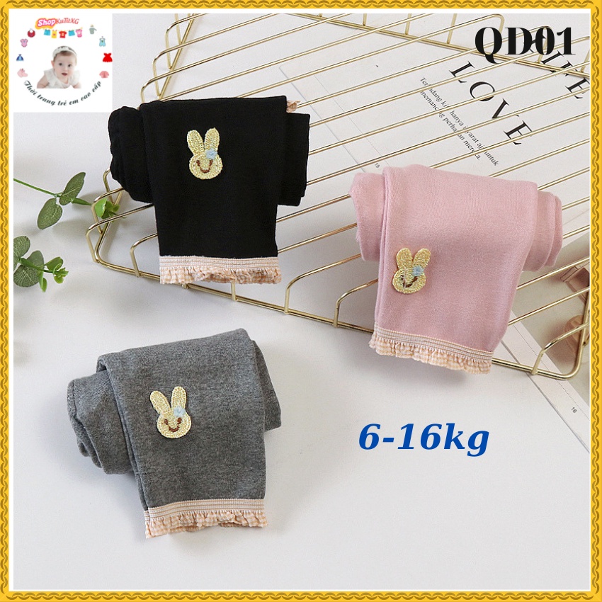 Quần legging bèo chân ren đínhi thỏ bé gái size 7-15kg QD01