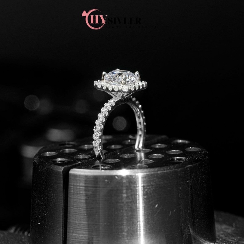 Nhẫn bạc ta đính đá ổ đá tròn đá cao sang chảnh nhẫn nữ bạc thật giá rẻ CHY SILVER