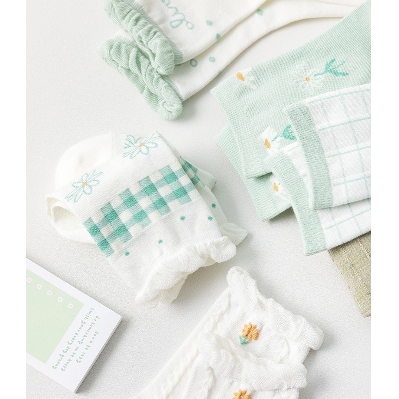 Tất cổ ngắn nữ, vớ nữ cổ bèo tông trắng xanh lá phong cách Hàn Quốc chất vải cotton co giãn bốn chiều thoáng khí TD040