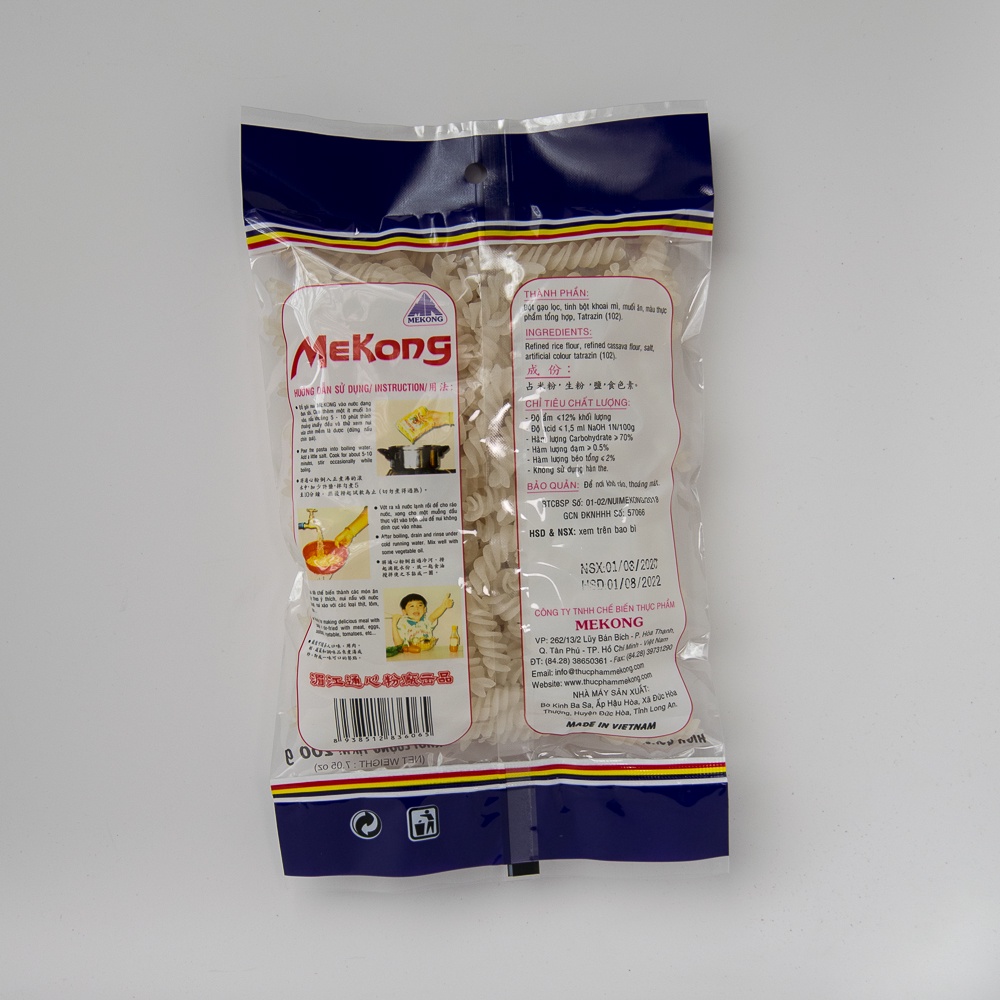 Nui gạo xoắn Mekong - màu trắng/ Gói 200g/ nui gạo