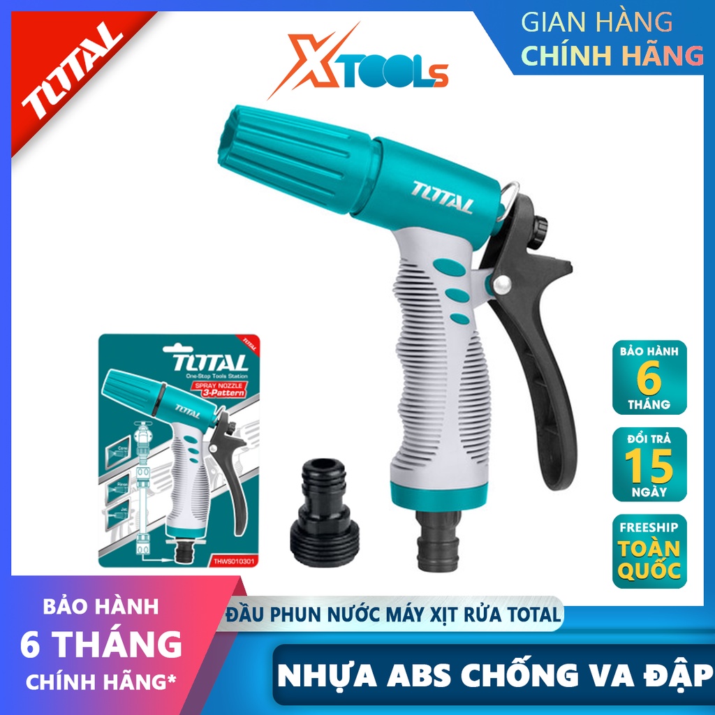 Vòi xịt tưới cây đa năng TOTAL THWS010301 Đầu phun nước máy xịt Đầu phun nhựa 3 chiều Bộ công cụ 3/4 &quot; Thân nhựa ABS TPR