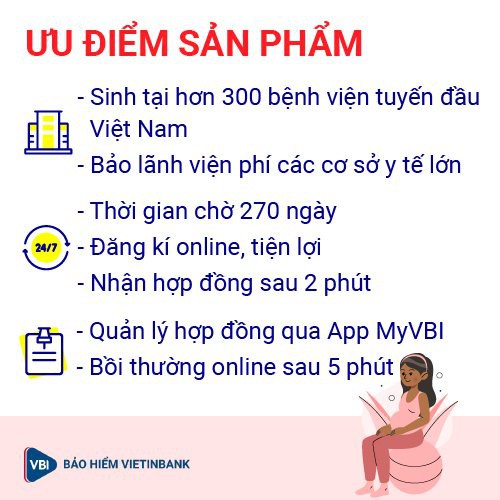 TOÀN QUỐC  Bảo hiểm sức khỏe VBI Care kèm Thai sản - Gói Vàng  VBI - VIETINBANK