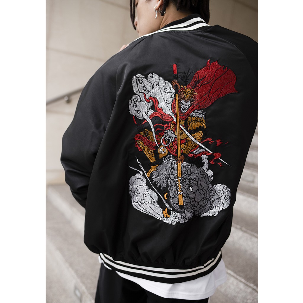 Áo Khoác Jacket Sun Wukong Sukajan Vải Dù Màu Đen