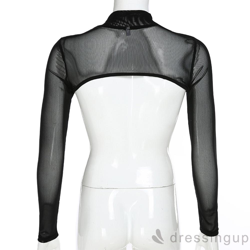 Áo lưới tay dài cổ cao xuyên thấu thời trang xuân hè xinh xắn cho nữ