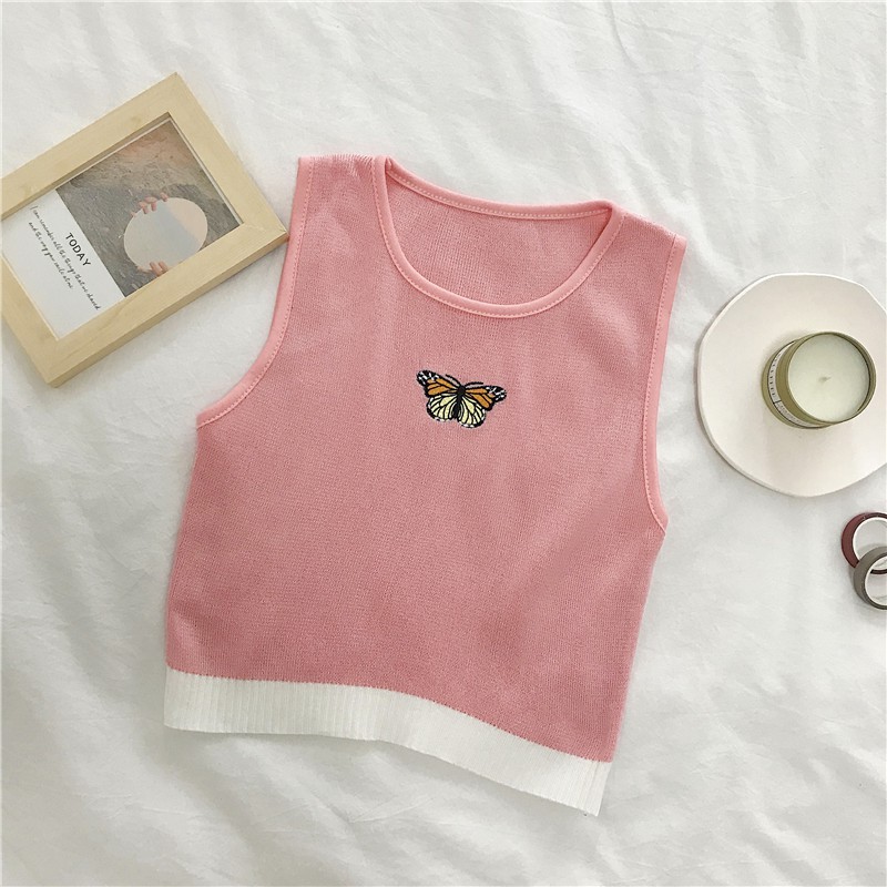 Áo Dệt Kim Không Tay Thêu Hình Bướm Xinh Xắn Cho Nữ | BigBuy360 - bigbuy360.vn