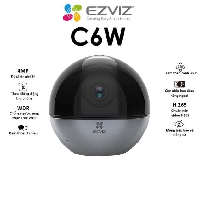 [Mã 267ELSALE hoàn 7% xu đơn 300K] Camera wifi đa năng Ezviz C6W (4MP) Quay quét 360 độ - Hàng Chính Hãng