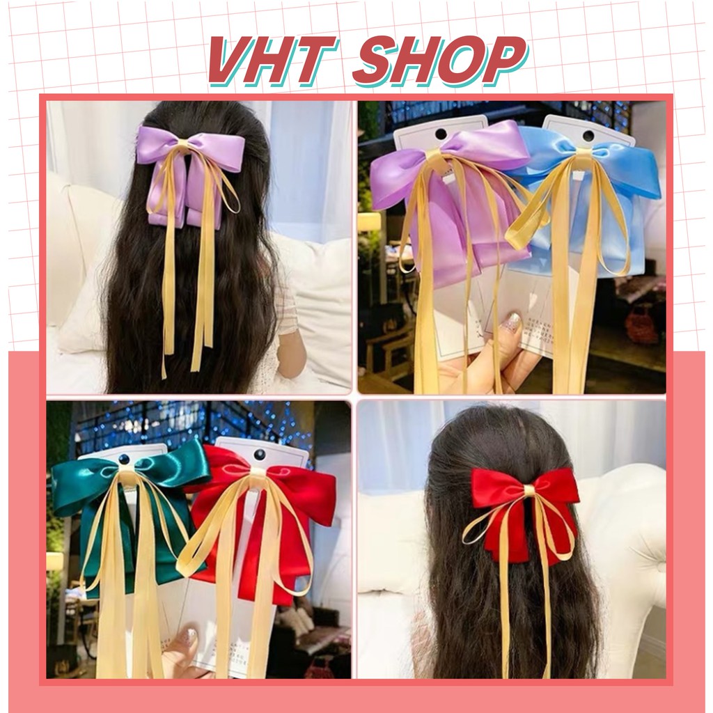 Kẹp tóc nơ, kẹp tóc Hàn Quốc dây ruy băng tua rua nữ đẹp nhiều màu thời trang xinh xắn P116 - VHT SHOP