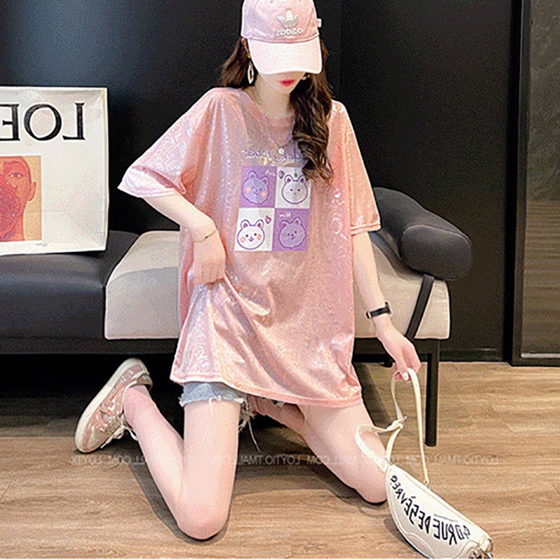 Áo Thun Lụa Lạnh Mỏng Dáng Rộng Tay Ngắn Thời Trang Mùa Hè Mới Cho Nữ