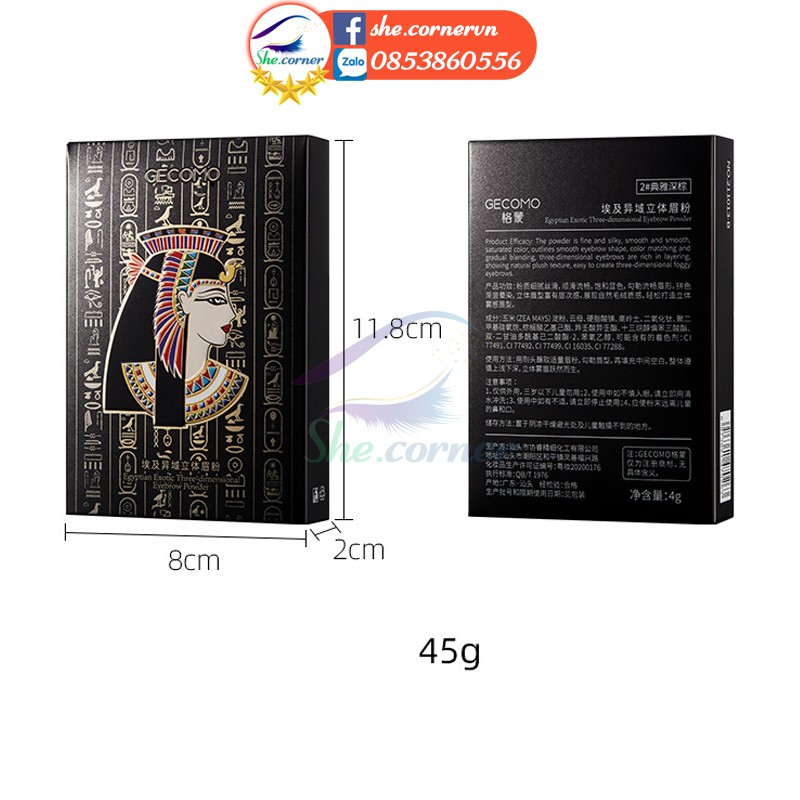 Bột tán mày tự nhiên 3 màu GECOMO 211013 Egypt Eyebrow Powder 4g hộp tiện dụng có gương và cọ | BigBuy360 - bigbuy360.vn