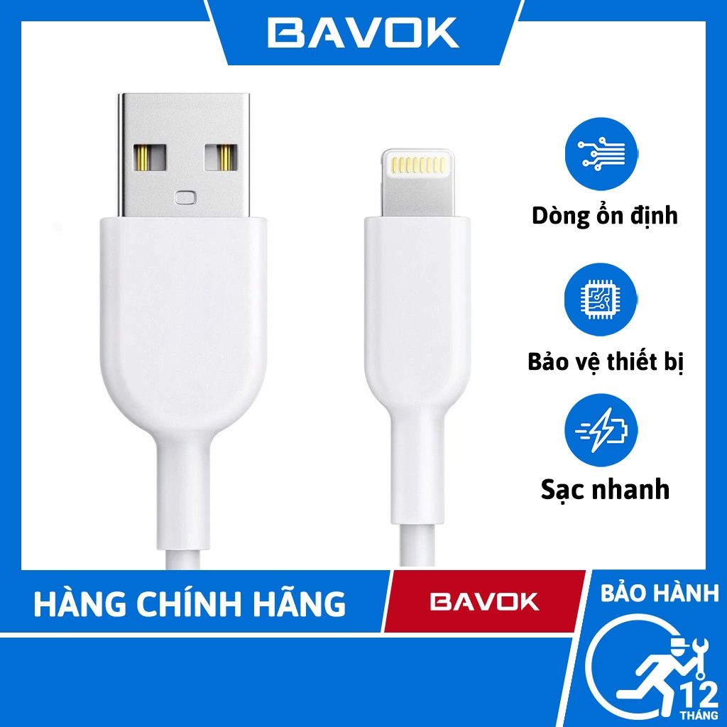 Dây sạc iphone HC - trắng trơn - bavok