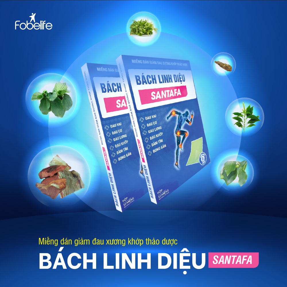 Miếng Dán Bách Linh Diệu Santafa Fobe Giảm Đau Nhức Xương Khớp, Bong Gân- hộp 10 miếng