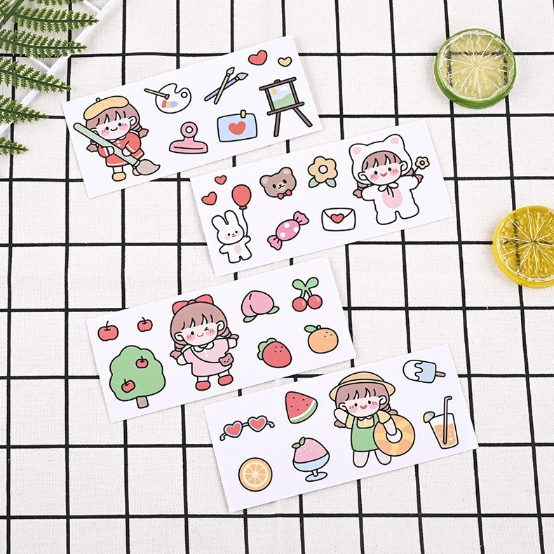 Sticker 3D có sẵn keo trang trí bình nước  / Miếng dán 2D dễ thương trang trí ốp lưng điện thoại sổ tay TingTing