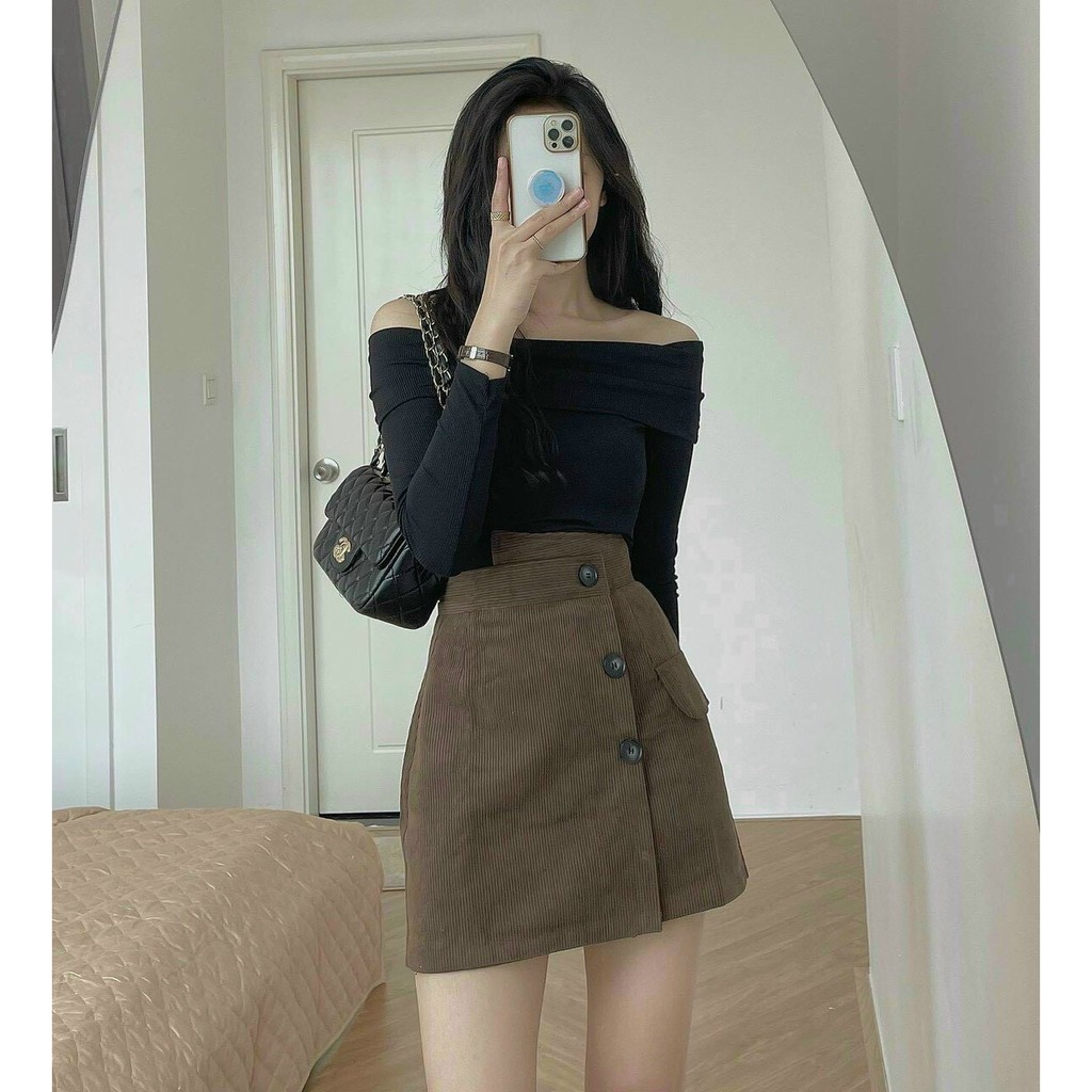 Váy Nhung Tăm 3 Cúc BIGSIZE Váy Kiểu Cạp Lưng Xếp Chéo Form đẹp - THUS551