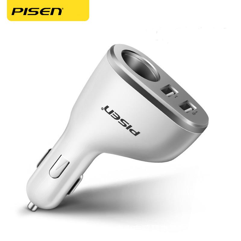 Bộ chia tẩu sạc xe hơi Pisen – 1 cổng đầu tẩu 12V + 2 cổng USB